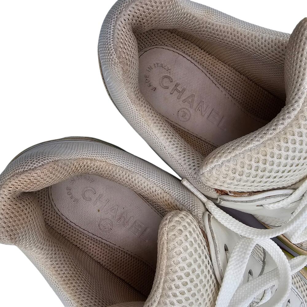 Chanel 16C CC Sneakers Cream Pink Green Suede Low Lace Up Size 38.5 US 7.5 8 - Picture 9 of 11